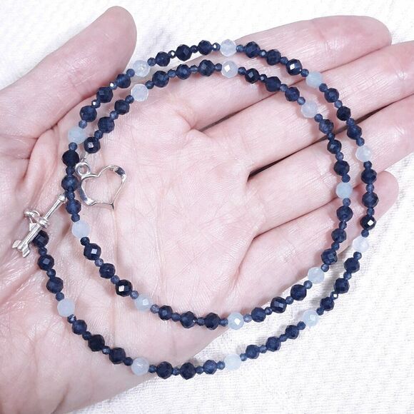 🆕️ 18" Genuine Blue Sapphire Aquamarine Beaded Necklace faceted gemstone silver - Picture 1 of 9